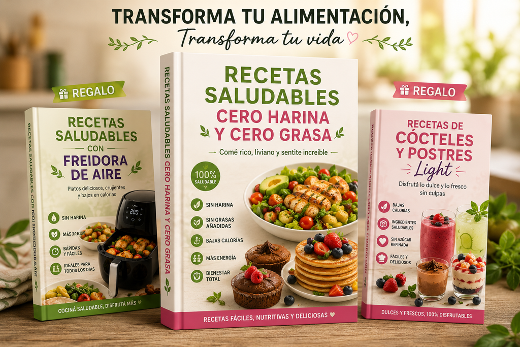 Recetas Saludables Cero Harina y Cero Grasa digital + 2 Bonus de Regalo